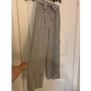 Pinstripe High Waist Front Tie Wide Leg Pants